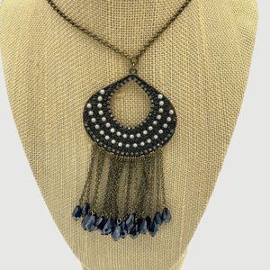 Vintage Antique Gold Tone Medallion Beaded Necklace Boho Necklace